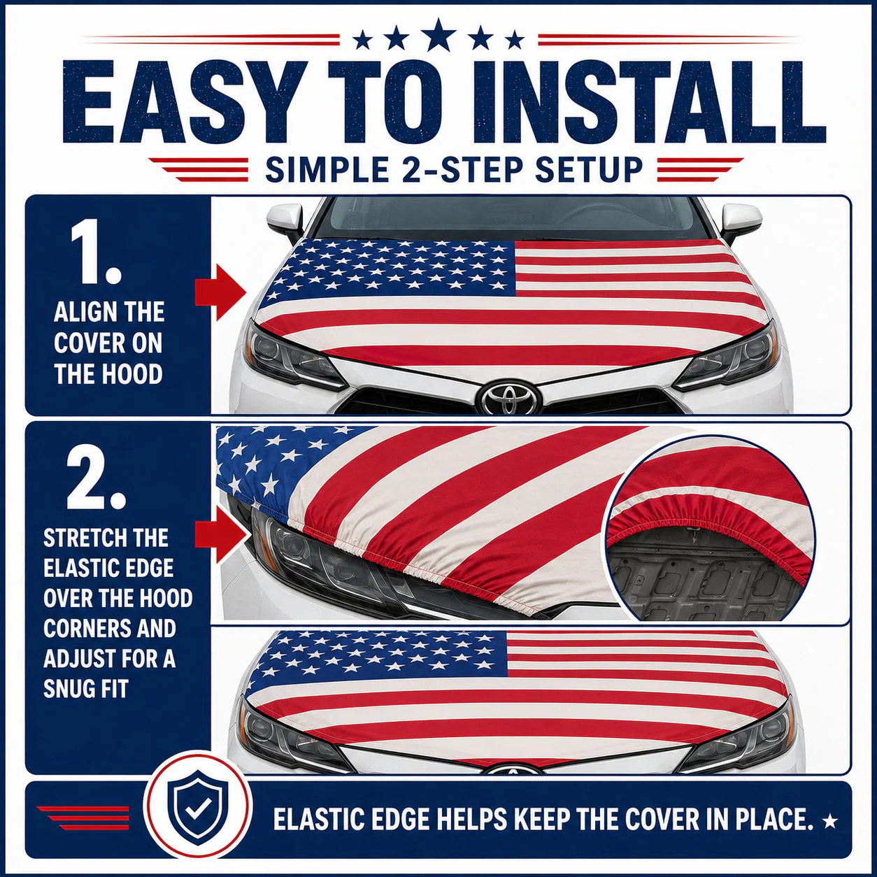 🇺🇸 Universal American Hood Flag Cover 🔥 Fits Most Cars, SUVs & Pickups🦅[Buy 2 Free Shipping] - Image 2