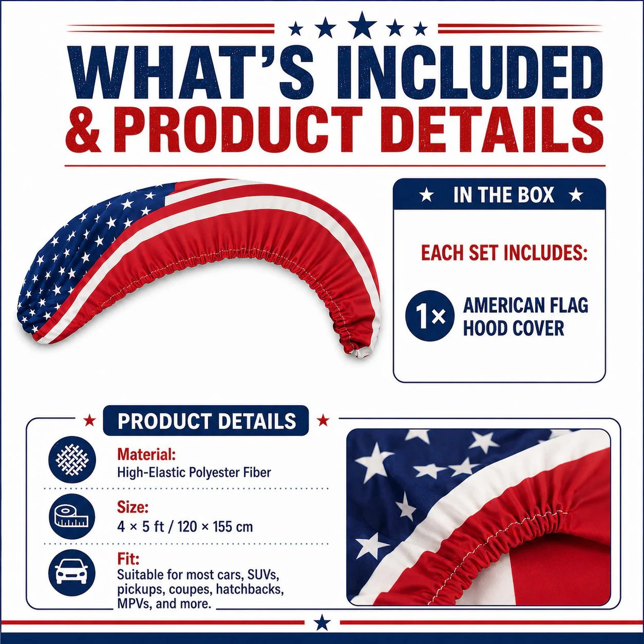 🇺🇸 Universal American Hood Flag Cover 🔥 Fits Most Cars, SUVs & Pickups🦅[Buy 2 Free Shipping] - Image 4