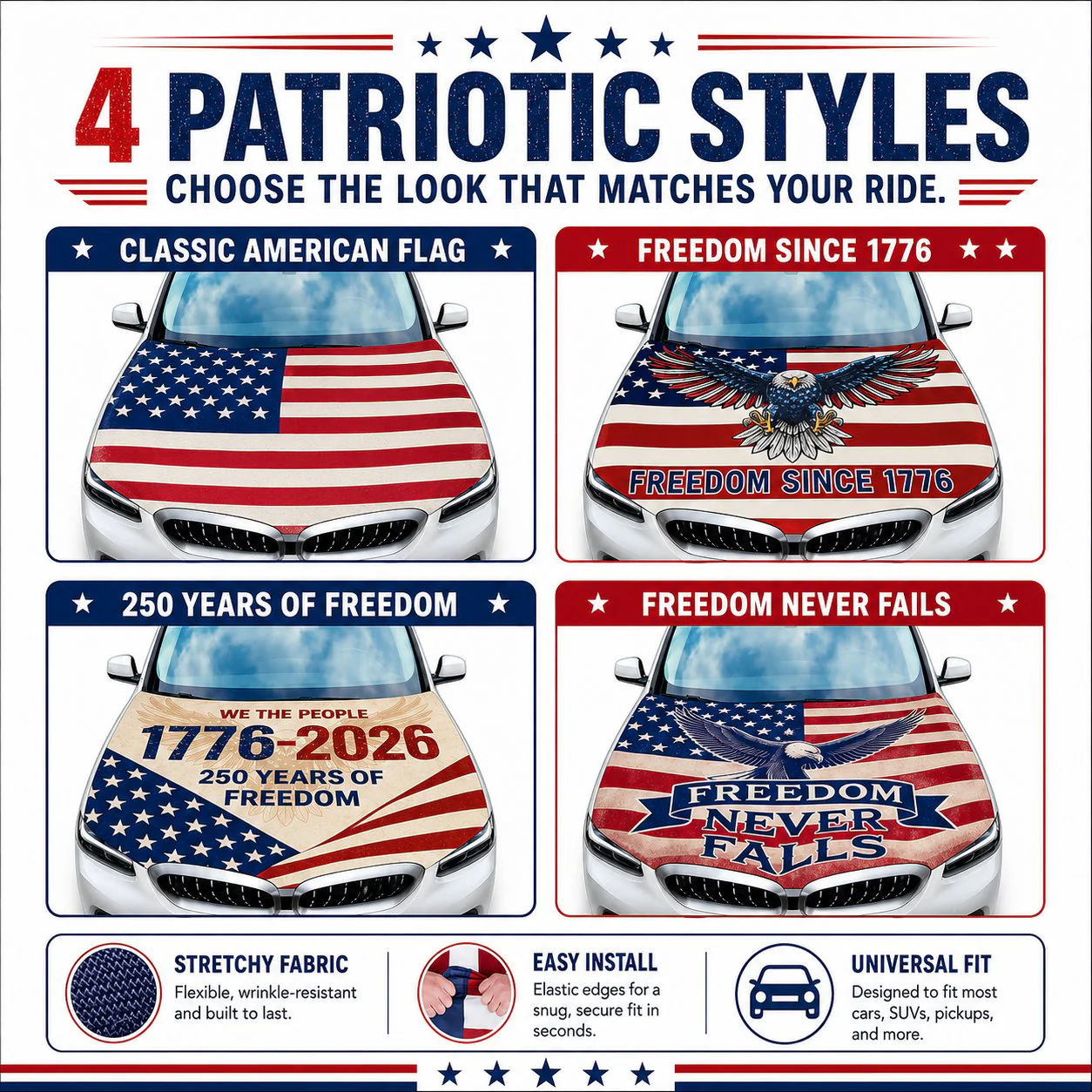 🇺🇸 Universal American Hood Flag Cover 🔥 Fits Most Cars, SUVs & Pickups🦅[Buy 2 Free Shipping] - Image 5