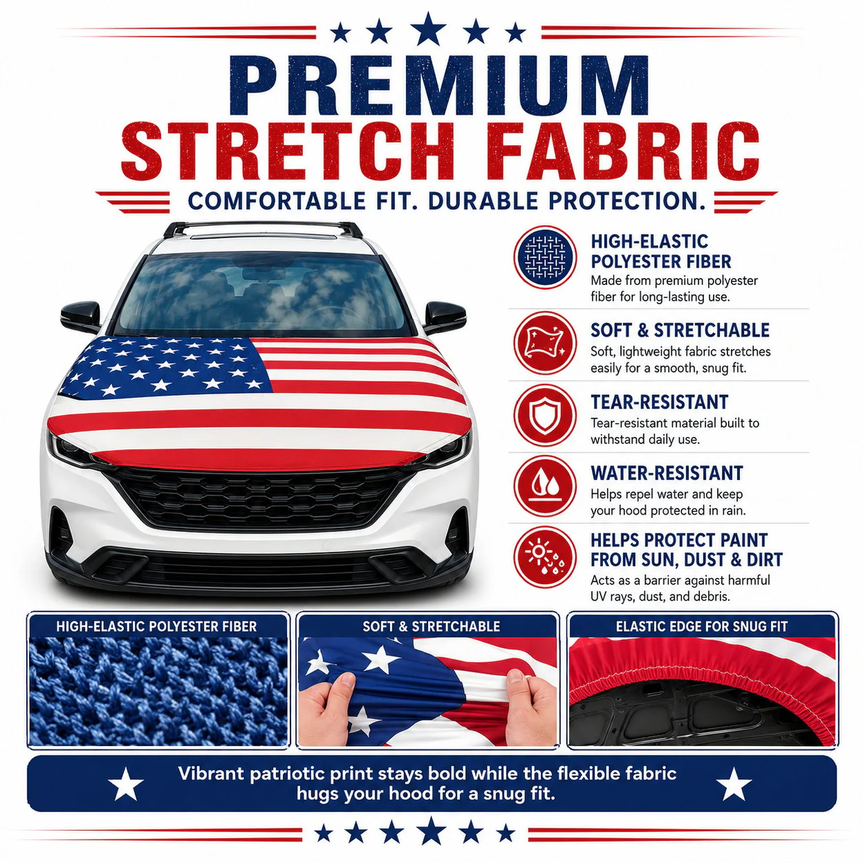 🇺🇸 Universal American Hood Flag Cover 🔥 Fits Most Cars, SUVs & Pickups🦅[Buy 2 Free Shipping] - Image 6