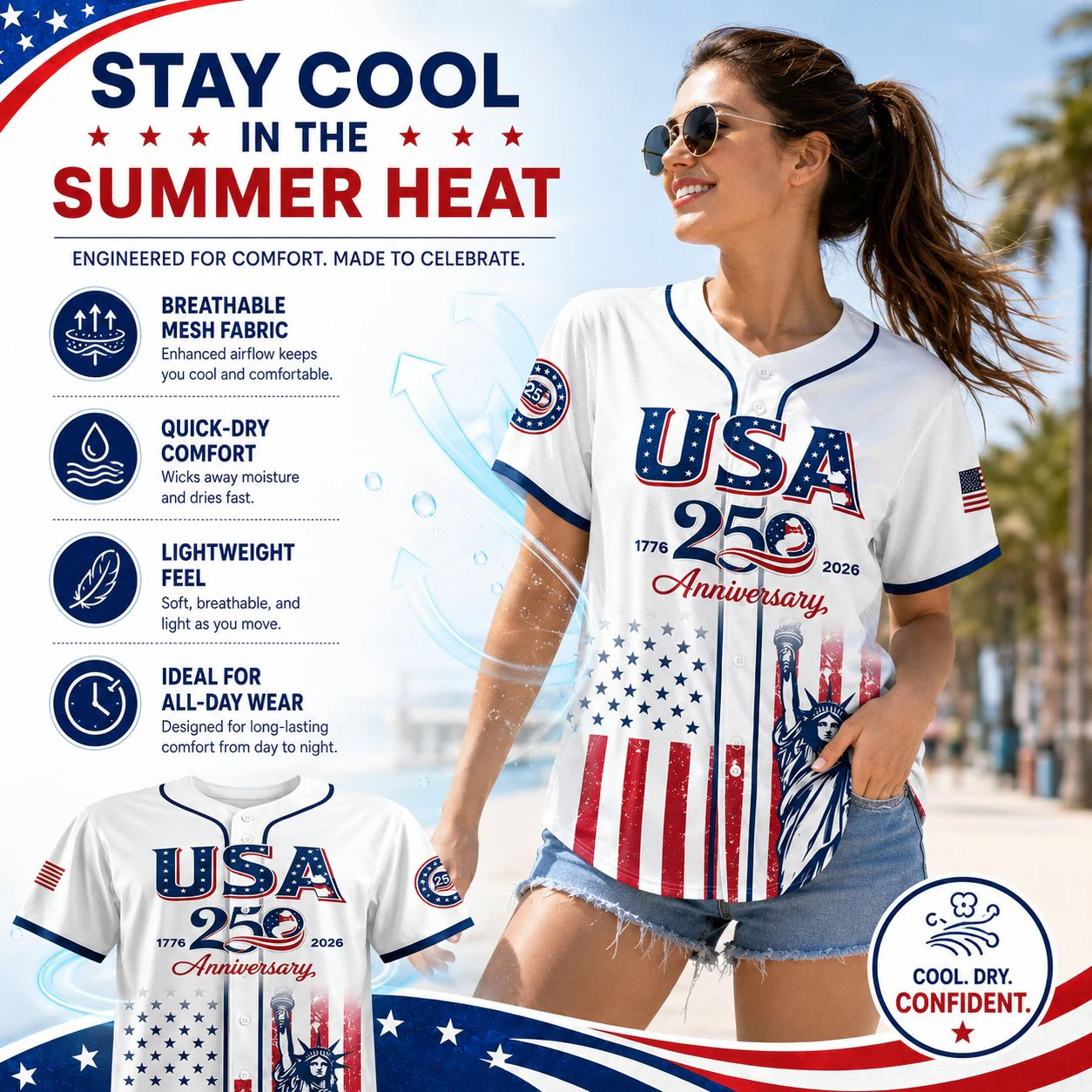 š½ USA 250th Anniversary Baseball Jersey ā Patriotic Statue of Liberty Print, 4th of July Outfit - Image 2