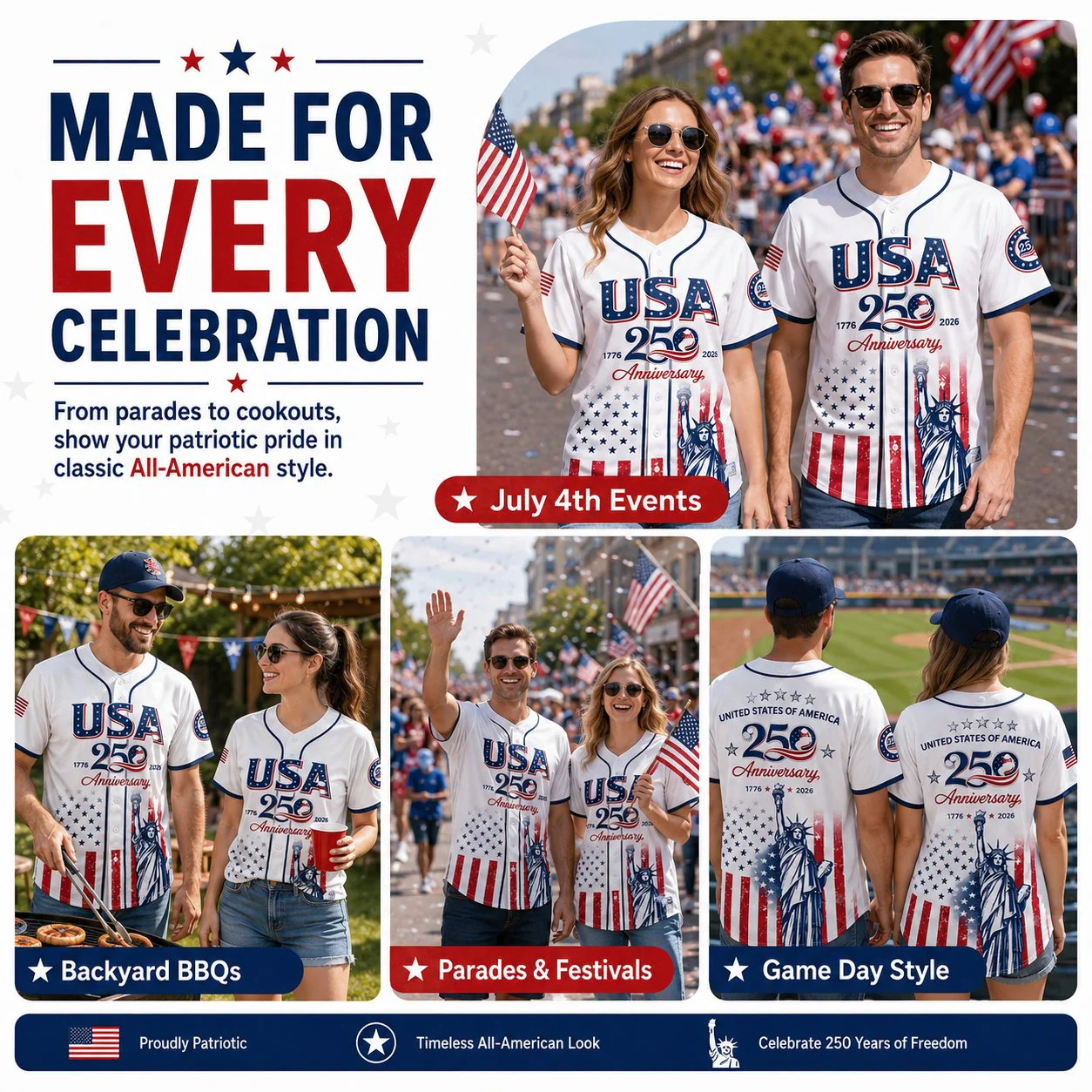 š½ USA 250th Anniversary Baseball Jersey ā Patriotic Statue of Liberty Print, 4th of July Outfit - Image 3