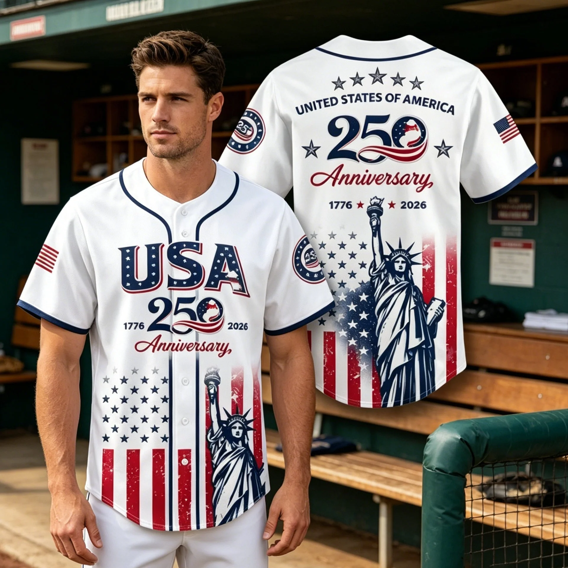 š½ USA 250th Anniversary Baseball Jersey ā Patriotic Statue of Liberty Print, 4th of July Outfit - Image 4