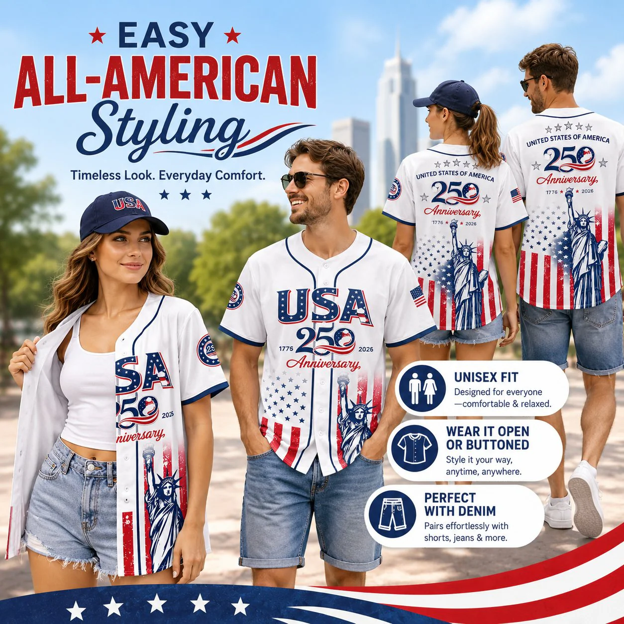 š½ USA 250th Anniversary Baseball Jersey ā Patriotic Statue of Liberty Print, 4th of July Outfit - Image 7
