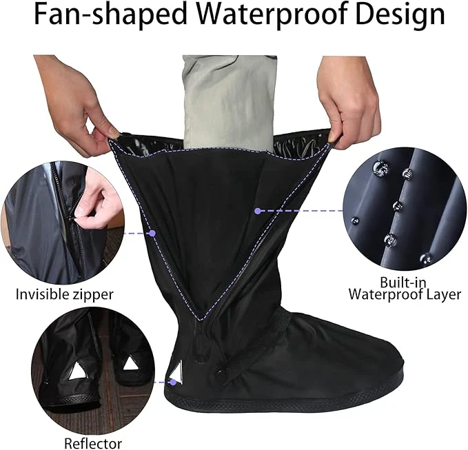 Waterproof rain boots with non-slip zippers and reflective features. Heavy-duty reusable rain boots suitable for men and women. - Image 5