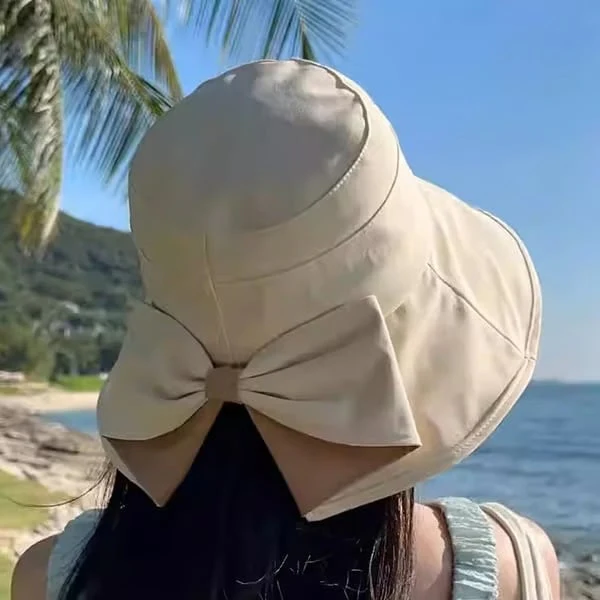 Women's Bowknot Wide Brim Sun Protective Hat - Image 11