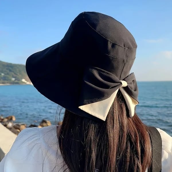 Women's Bowknot Wide Brim Sun Protective Hat - Image 13