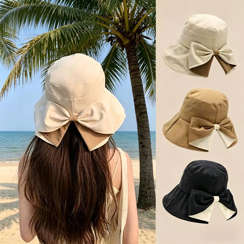 Women's Bowknot Wide Brim Sun Protective Hat - Image 6