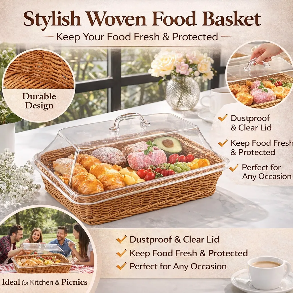 Woven Serving Basket with Clear Acrylic Cover 🧺✨ - Image 2